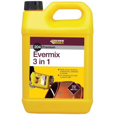 Everbuild 204 Evermix 3 in 1 Waterproofer Plasticiser Retarder 5 Litre EMIX5