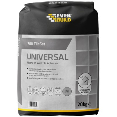 Everbuild TileSet 700 Grey Universal Int Ext Floor Wall Tile Adhesive 20kg TS700GY20