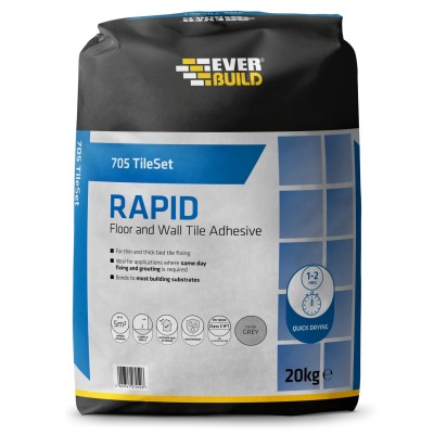 Everbuild 705 Rapid Set Grey Tile Mortar Adhesive 20Kg RAPID20