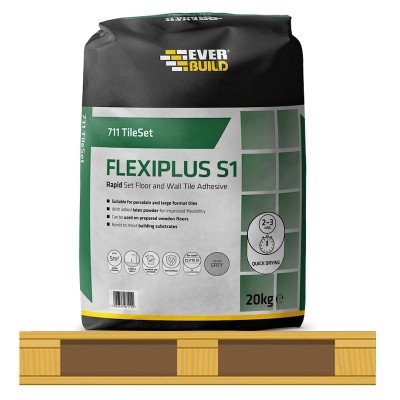 Everbuild 711 Rapid Set FlexiPlus S1 Grey Tile Mortar Adhesive 50 Bag Pallet Deal