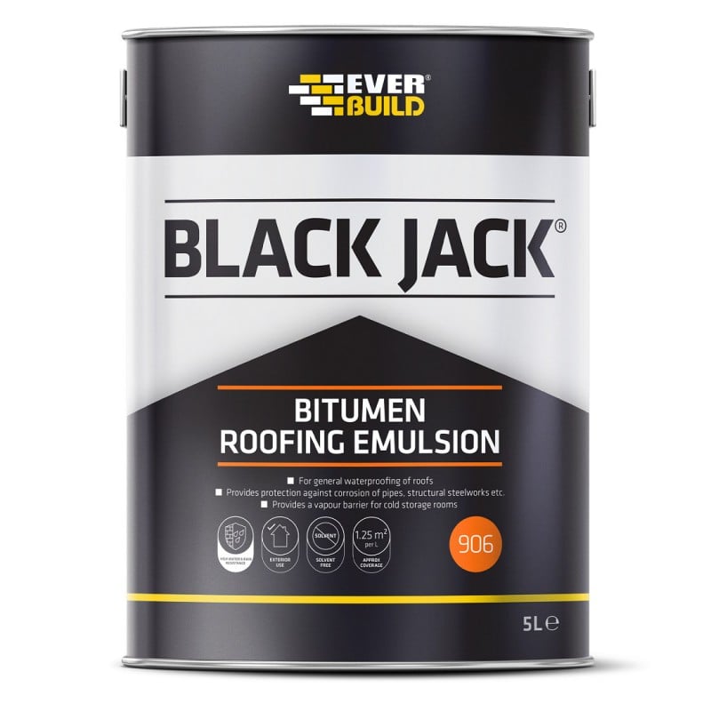 Everbuild 906 Black Jack Bitumen Roof Roofing Emulsion Coating 5 Litre