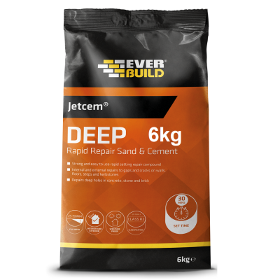 Everbuild JetCem Deep Rapid Repair Setting 6kg Premix Sand Cement 620439 JETMIX6