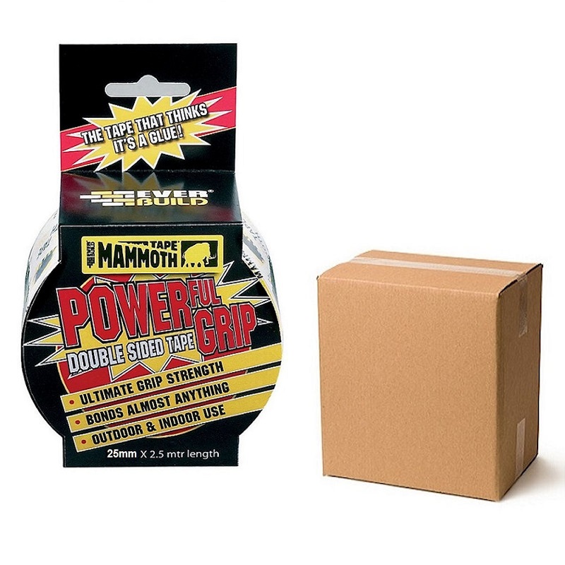 24 X EVERBUILD Mammoth Powerful Grip Tape Heavy Duty Double Sided 25mm X 2.5m 