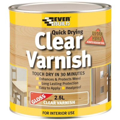 Everbuild Quick Drying Internal Clear Gloss Varnish 2.5 Litre 482969 WVARCLG2