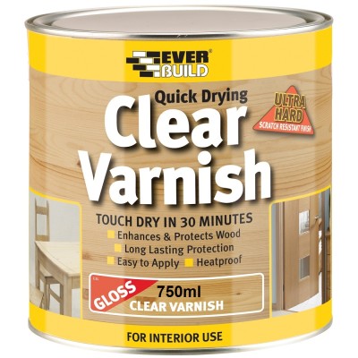 Everbuild Quick Drying Clear Varnish Gloss 750ml 482968 WVARCLG07