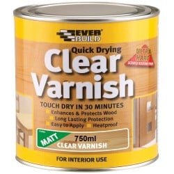 Everbuild Quick Drying Clear Matt Varnish 750ml 482971 WVARCLM07