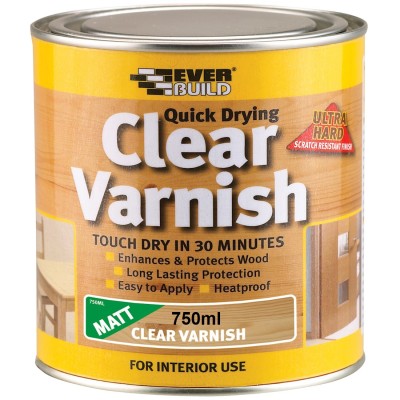 Everbuild Quick Drying Clear Matt Varnish 750ml 482971 WVARCLM07