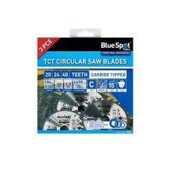 Blue Spot Tools 3 Piece 184mm x 30mm TCT Circular Saw Blades 20, 24 and 40 Teeth 19400 Bluespot