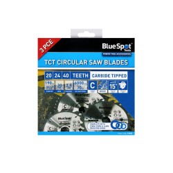 Blue Spot Tools 3 Piece 190mm x 30mm TCT Circular Saw Blades 20T 24T 40T 19402 Bluespot