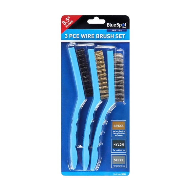 Blue Spot Tools 215mm 8.5 Inch Wire Brush 3 Piece Set 22511 Bluespot