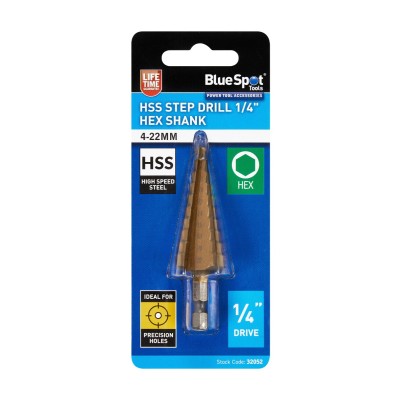 Blue Spot Tools 4mm-22mm HSS Step Drill 1/4 Inch Hex Shank 32052 Bluespot