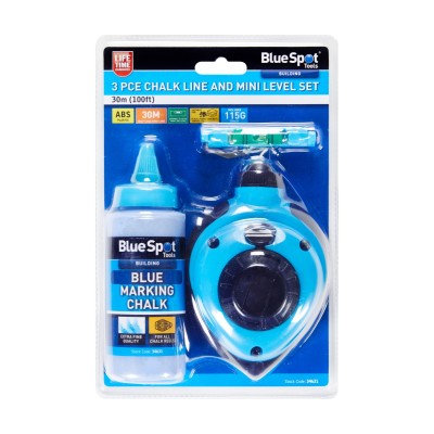 Blue Spot Tools 30m 100ft Chalk Line and Mini Level 3 Piece Set 34631 Bluespot