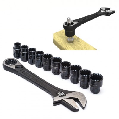 Crescent X6 Pass Thru Adjustable Wrench Multi Fit Ratchet Socket Set CPTAW8