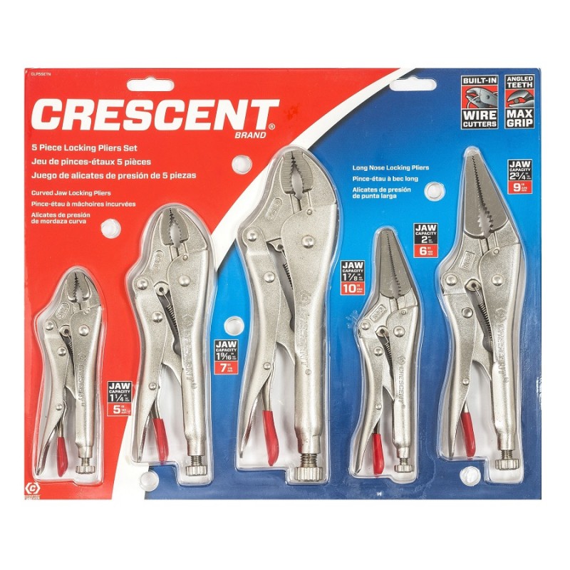 Crescent Locking Plier Long Nose Curved Jaw 5pc Set CLP5SETN Sealants and Tools Direct
