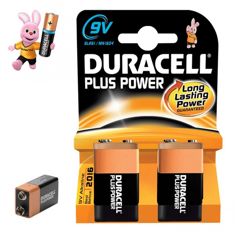 DURACELL PLUS Power 9V PP3 Smoke Alarm Battery Twin Pack MN1604B2