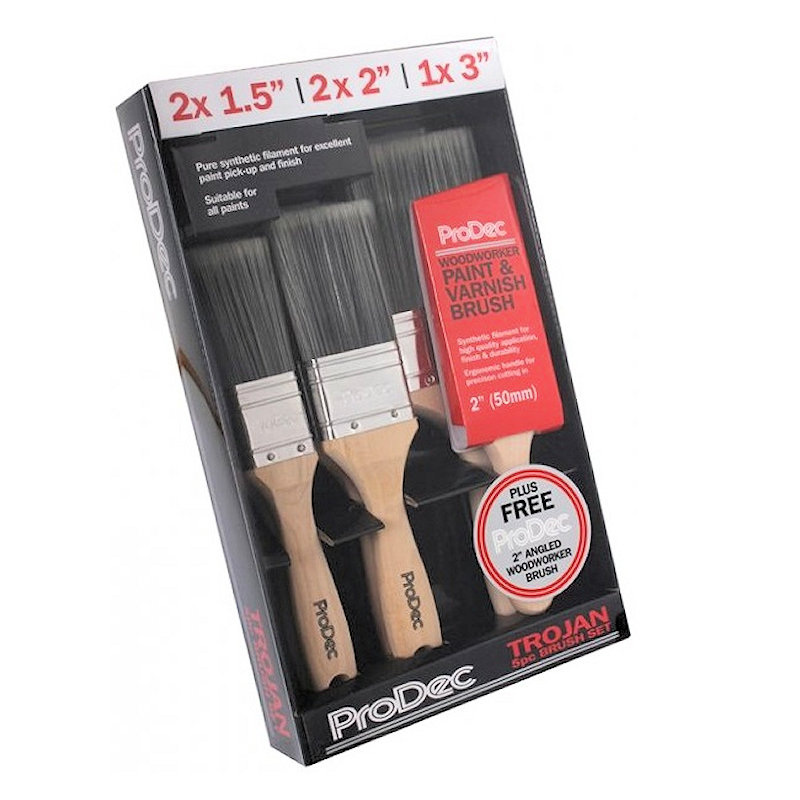 Prodec 6pc Trojan Synthetic Decorators Paint & Varnish Brush Set
