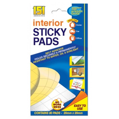 151 Interior 20 x 20 Mounting Thin Foam Sticky Pads 80pk 1511030