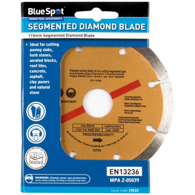 Blue Spot Tools 115mm Segmented Gold Diamond Dry Cutting Disc 19532 Bluespot
