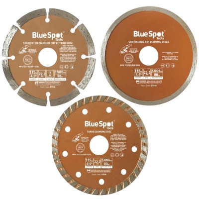 Blue Spot 3pc 115mm Mixed Diamond Cutting Grinder Disc Set 19546