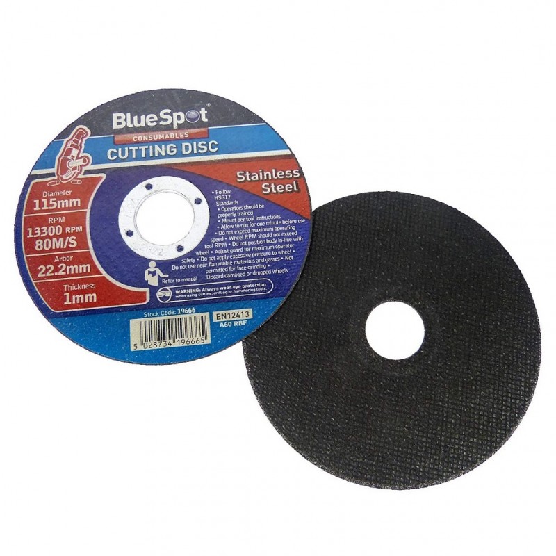 Steel cutting disc 115mm 4.5 inch 1mm thick 22.2mm arbor 10 pack BlueSpot 19666 