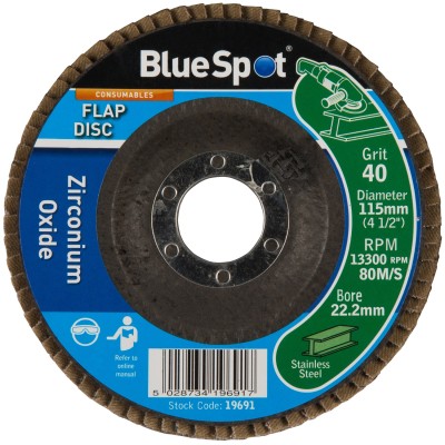 Blue Spot Tools 40 Grit Zirconium Sanding Flap Disc 115mm 19691