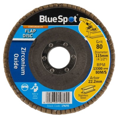 Blue Spot Tools 80 Grit Zirconium Sanding Flap Disc 115mm 19695