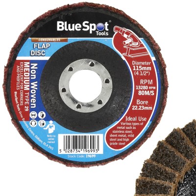 Blue Spot Tools 115mm Medium Non Woven Finishing Flap Disc 19699 Bluespot