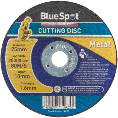 Blue Spot Tools 75mm Metal Cutting Cut off Tool Disc 19670 Bluespot