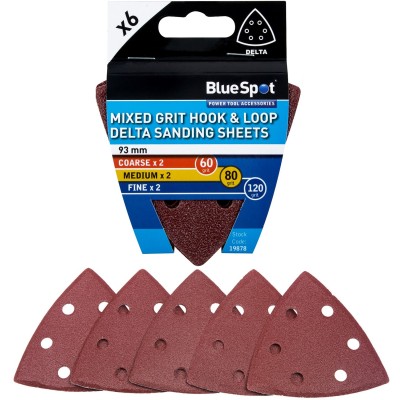 Blue Spot Tools Delta Sanding Mixed Grit 93mm Sander Sheets 19878 Bluespot