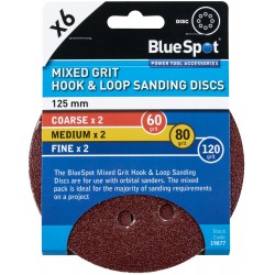 Blue Spot Tools Sander Sanding Disc 125mm Mixed Grit 6pk 19877 Bluespot