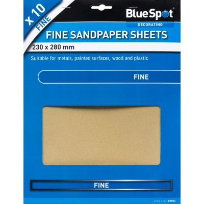 Blue Spot Tools 10 x Sand Paper Sheets Fine Sandpaper 19851 Bluespot