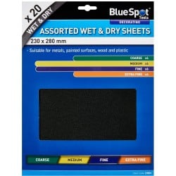 Blue Spot Tools 20 x Sand Paper Wet and Dry Assorted Mixed Sandpaper Sheets 19854