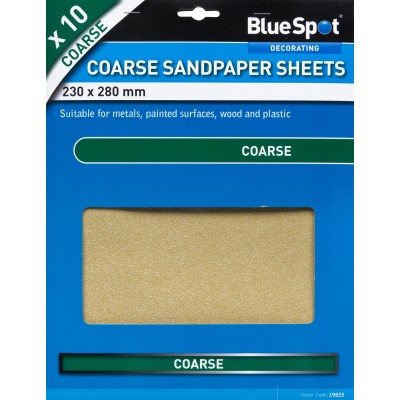 Blue Spot Tools 10 x Sand Paper Sheets Coarse Sandpaper 19855 Bluespot