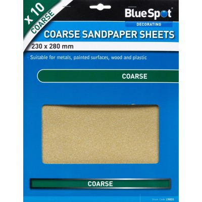 Blue Spot Tools 10 x Sand Paper Sheets Coarse Sandpaper 19855 Bluespot