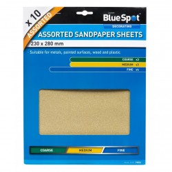 Blue Spot 10 Mixed Grade Sanding Sand Paper Sheets 19852