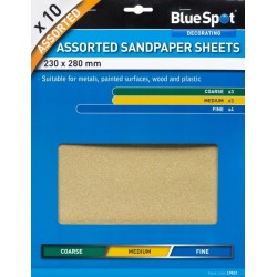 Blue Spot Tools 10 x Sand Paper Sheets Mixed Sandpaper 19852