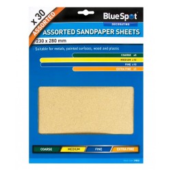 Blue Spot 30 Mixed Grade Sanding Sand Paper Sheets 19850
