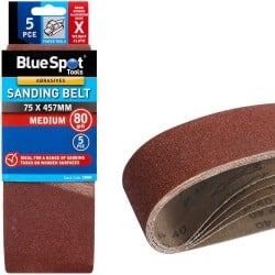 Blue Spot Tools Belt Sander Sanding Belts 80g Medium Fine 75mm 457mm 5pk 19884