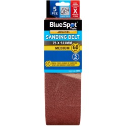 Blue Spot Belt Sander Sanding Belts 60g Medium 75mm 533mm 5pk 19890