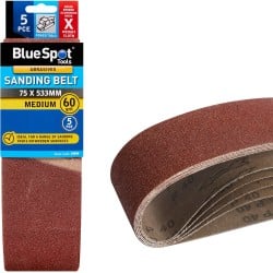 Blue Spot Tools Belt Sander Sanding Belts 60g Medium 75mm 533mm 5pk 19890