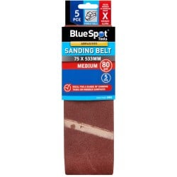 Blue Spot Belt Sander Sanding Belts 80g Medium F 75mm 533mm 5pk 19892