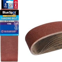 Blue Spot Tools Belt Sander Sanding Belts 120g Fine 75mm 533mm 5pk 19894