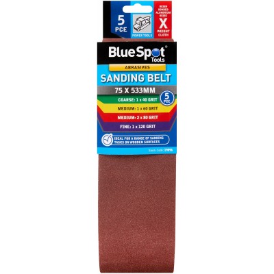 Blue Spot Belt Sander Sanding Belts Mixed Grit 75mm 533mm 5pk 19896