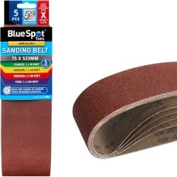 Blue Spot Belt Sander Sanding Belts Mixed Grit 75mm 533mm 5pk 19896