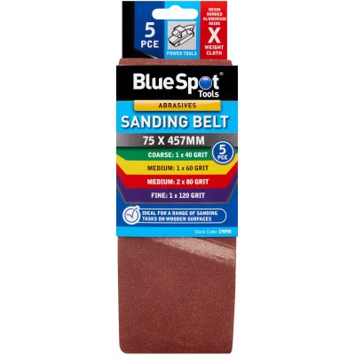 Blue Spot Belt Sander Sanding Belts Mixed Grit 75mm 457mm 5pk 19898
