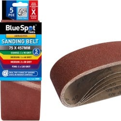 Blue Spot Tools Belt Sander Sanding Belts Mixed Grit 75mm 457mm 5pk 19898
