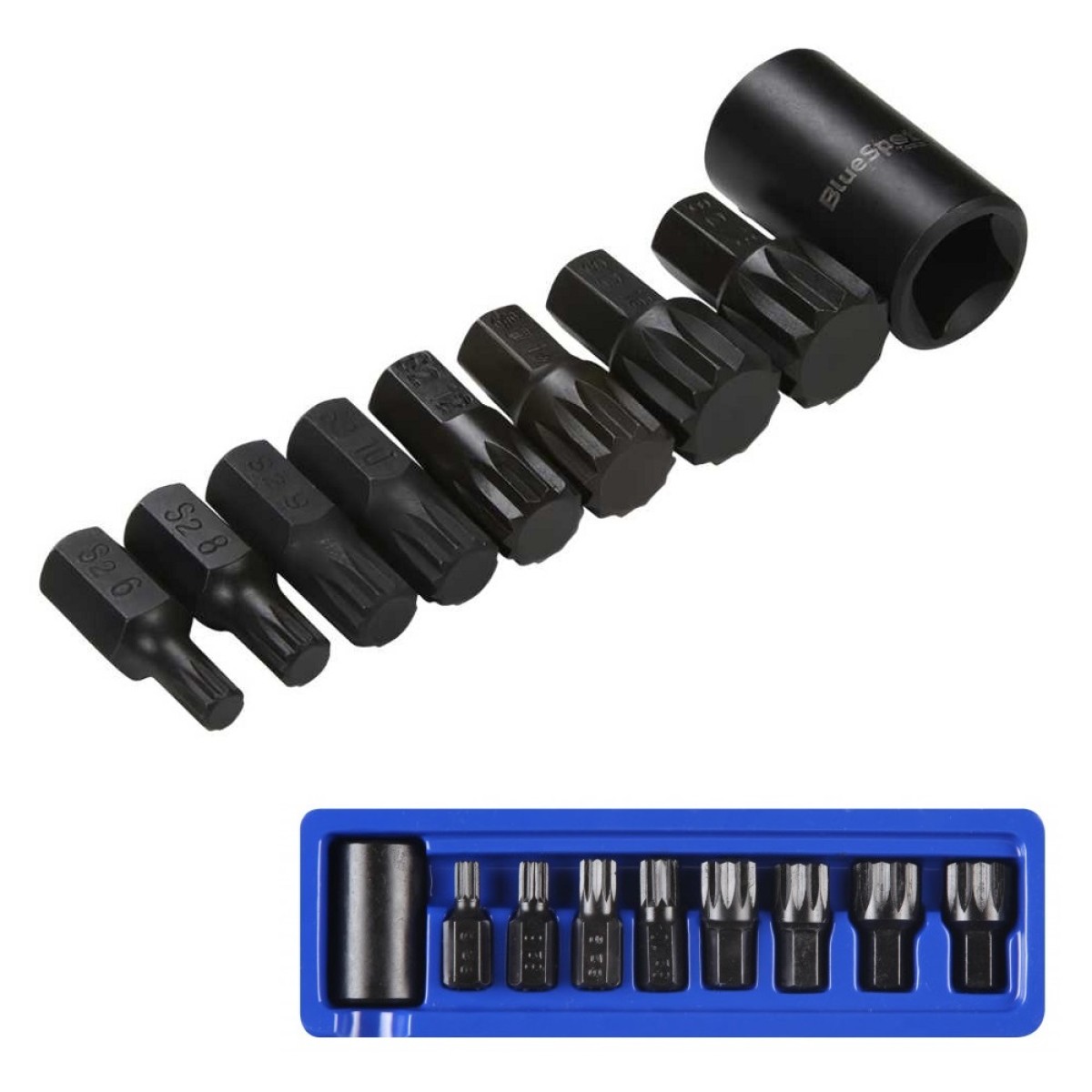 Blue Spot Tools Impact Spline Bits M6 to M18 9 Piece Set 01496 1/2 inch ...