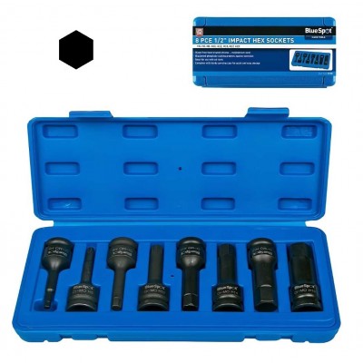 Blue Spot Tools 1/2 inch Impact Socket Hex Male Driver Tool Bit Set 01508 1/2"