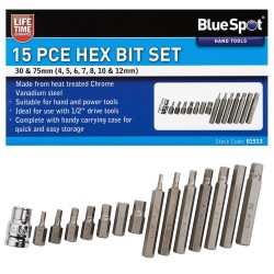 Blue Spot Tools Hex Socket Bit Set H4 to H12 1/2" 01513
