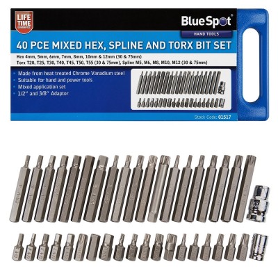 Blue Spot Tools 40 Piece Mixed Hex Spline and Torx Bit Set 1/2" and 3/8" 01517
